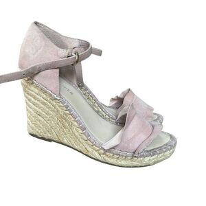 Marc Fisher Womens Kandria Pink Suede Ruffle Wedge Espadrille Sandals size 7.5